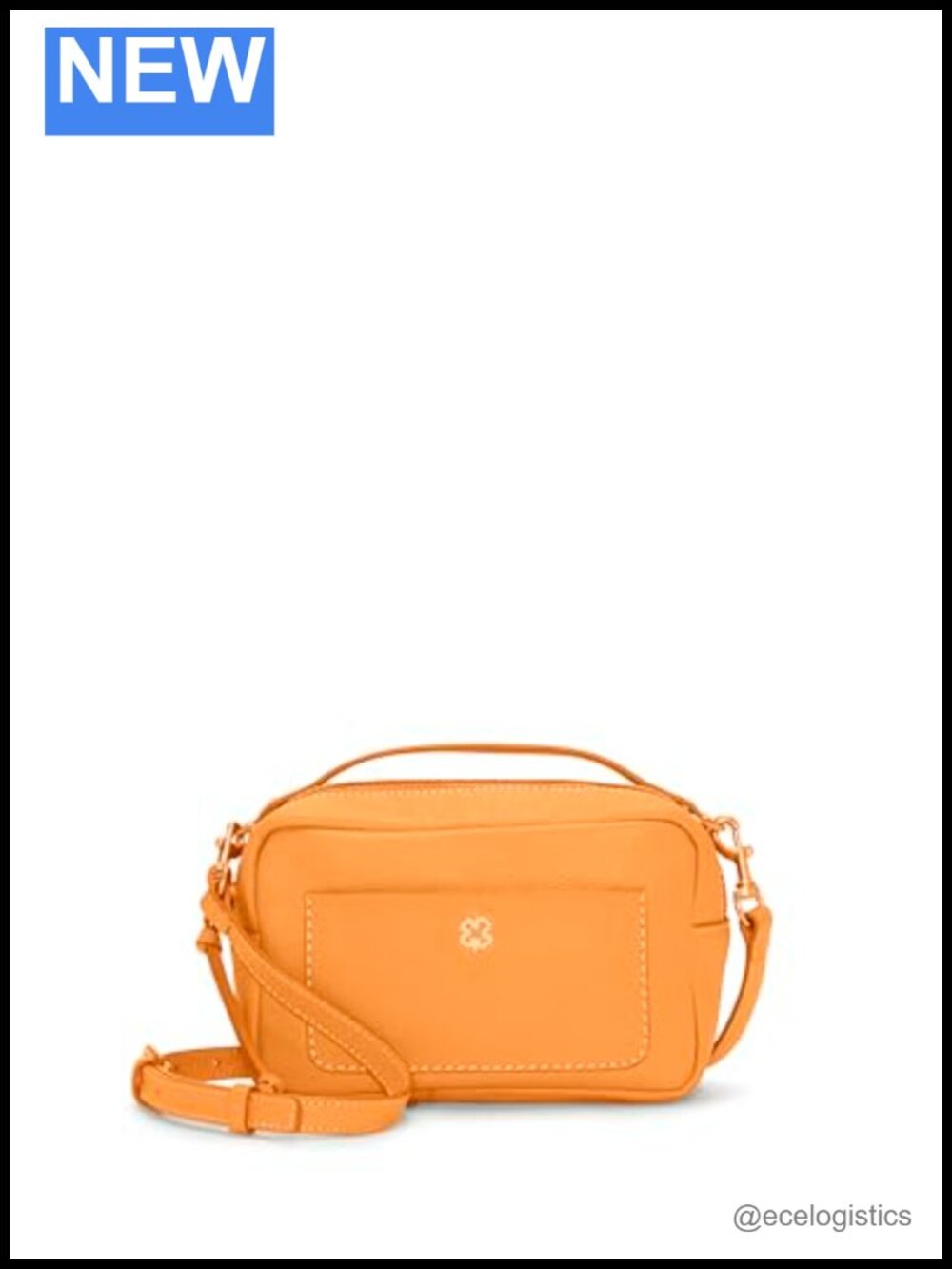 100% Leather Crossbody Baguette Bag with Gold-Tone Hardware
